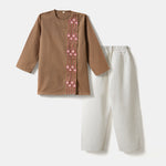 Desi Soota Bengali Style Embroidered Cotton Kurta Pajama Set for Boys - Brown-M019