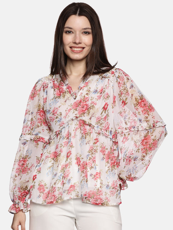 Floral Multicolor Blouson Sleeve Top-17387