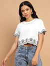 White and black Schiffli crop fit T-shirt-SITS0040724