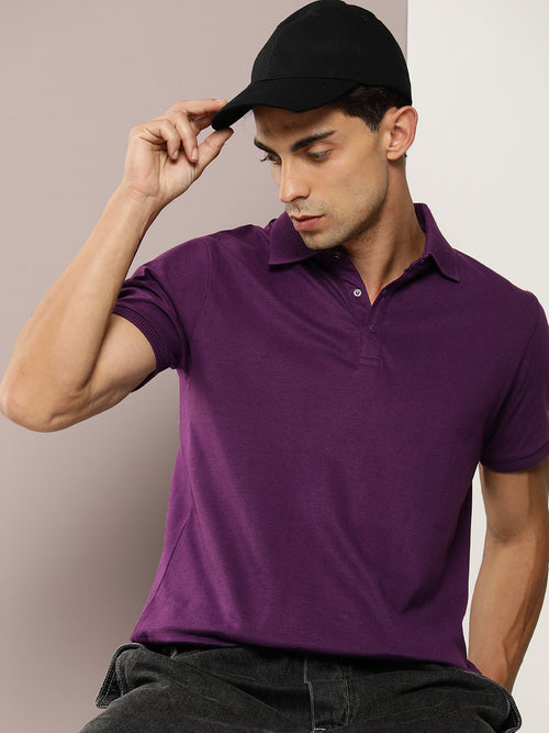 Dillinger Purple Solid Regular Snap Polo T-shirt