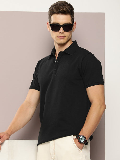 Dillinger Black Solid Regular Snap Polo T-shirt