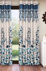 Home Sizzler 2 Pieces Leafy Elegance Panel Eyelet Polyester Window Opaque Curtains - 5 Feet, Aqua-HS2PC001739WD