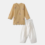 Desi Soota Scallop Cut Embroidered Cotton Kurta Pajama Set for Boys - Beige-M024