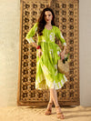 Front button down Midi Dress in Lime Green Tie & Dye-TP0489TD14