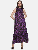 Floral Purple Tiered Sleeveless Dress-17397