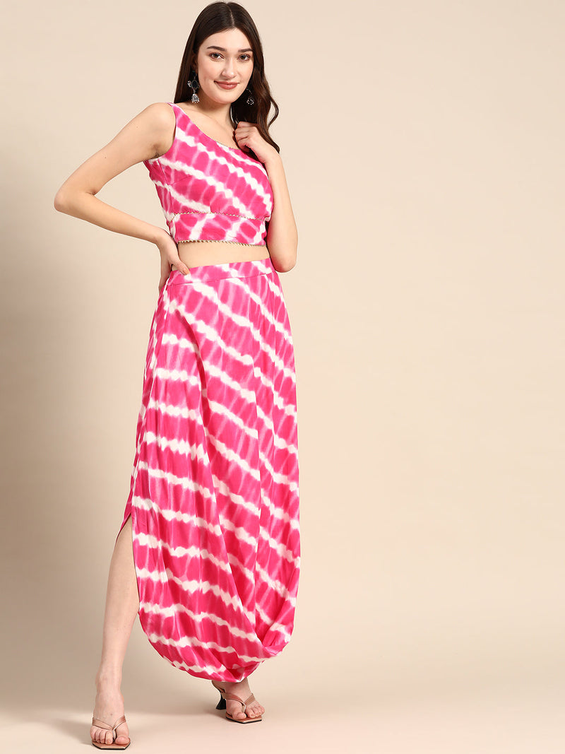 Crop top with cowl dhoti skirt in Pink