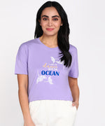 Women's Charming Chest Print Cotton Jersey Crop T-Shirt