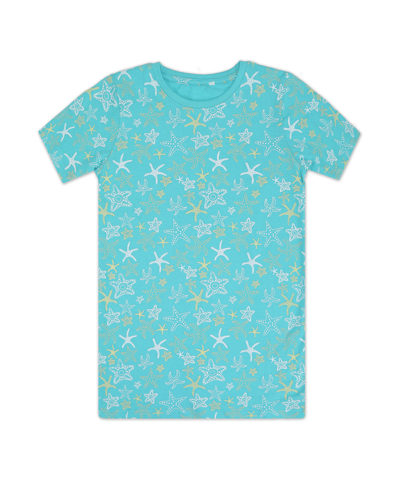 Playful Starfish All Over Print Cotton Jersey Girls' Tee
