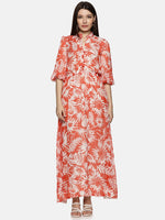 Floral Red Printed Baloon Sleeve Dress-17374