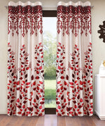 Home Sizzler 2 Pieces Leafy Elegance Panel Eyelet Polyester Window Opaque Curtains - 5 Feet, Maroon-HS2PC001731WD