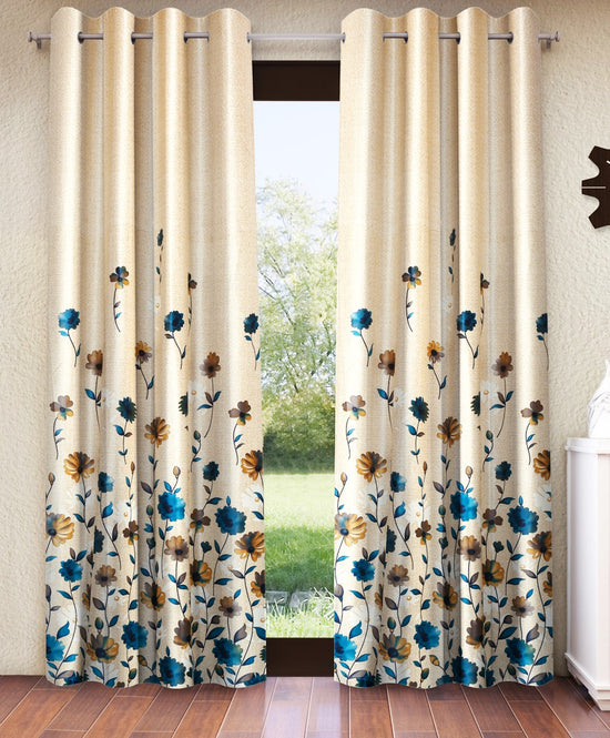 Home Sizzler 2 Pieces Digital Print Eyelet Polyester Door Curtains - 7 Feet, Blue-HS2PC001703DR