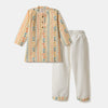 Desi Soota Boho String Print Cotton Kurta Pajama Set for Boys - Yellow-M026