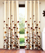 Home Sizzler 2 Pieces Digital Print Eyelet Polyester Window Floral Opaque Curtains - 5 Feet, Brown-HS2PC001702WD