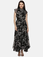 Floral Black Frilled Dress-17370