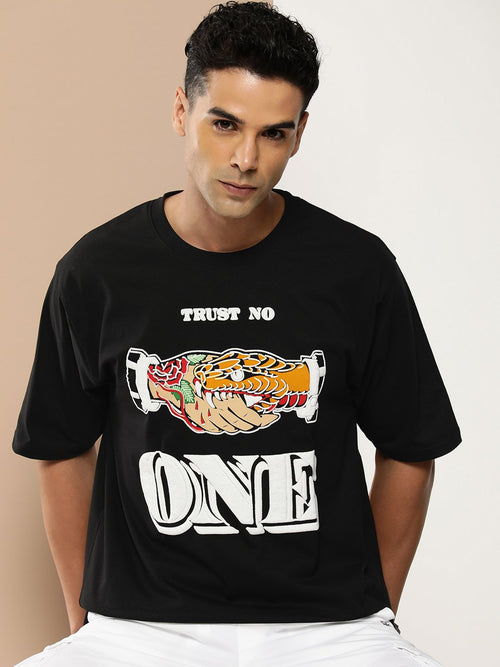 Difference of Opinion Black Graphic Oversized T-Shirt