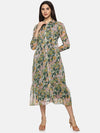 Floral Multicolor Ruched Sleeve Midaxi Dress-17359