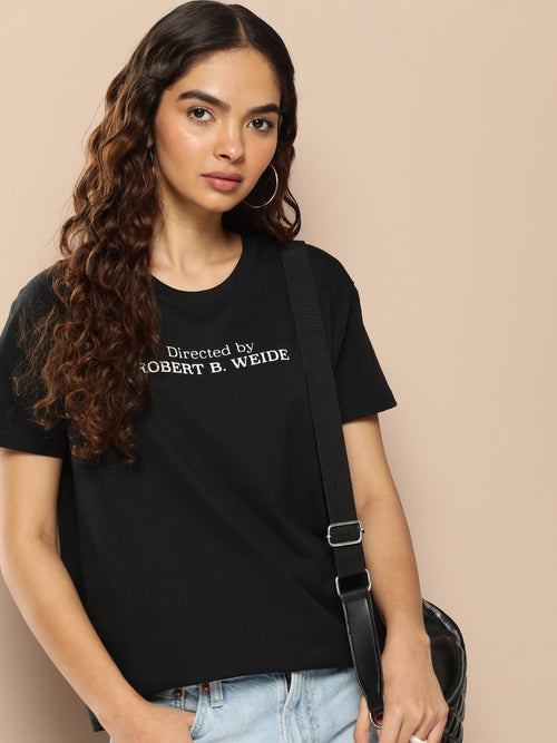 Difference of Opinion Black Typographic Boxy Regular T-shirt
