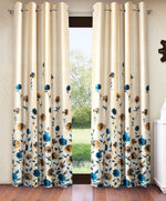 Home Sizzler 2 Pieces Digital Print Eyelet Polyester Window Curtains - 5 Feet, Blue-HS2PC001703WD