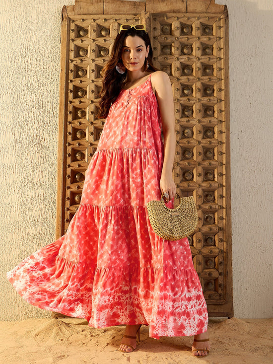 Strappy Layered Maxi Dress in Peach Tie & Dye-TP0459TD1