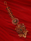 Gold-Plated & Ruby & Emerald Kemp Stones Pearls MaangTikka