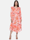 Floral Orange Wrap Dress-17401