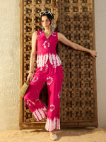 Rounded waist coat with loop buttons and Pants in Pink Tie & Dye-TP0549TD17