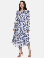 Floral  Blue Wrap Dress-17400