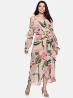 Floral Multicolor Ruffled Wrap Dress-17392