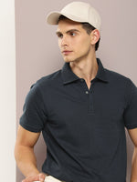 Dillinger Navy Blue Solid Regular Snap Polo T-shirt