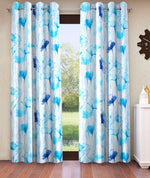 Home Sizzler 2 Pieces Abstract Garden Eyelet Polyester Long Door Curtains - 9 Feet, Blue-HS2PC001693LD