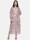 Floral Multicolored Ruffled Blouson Sleeve Dress-17408