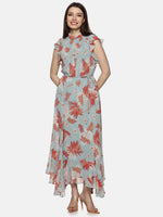 Floral Blue Frilled Dress-17369