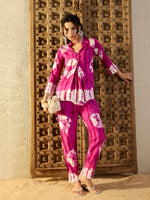 Box Pleat top with Pants Co-Ord Set in Magenta Tie & Dye-TP0526TD16