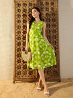 Over lap neck Midi Dress in Lime Green Tie & Dye-TP0457TD11