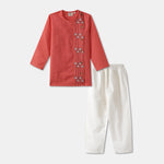 Desi Soota Bengali Style Embroidered Cotton Kurta Pajama Set for Boys - Peach-M035