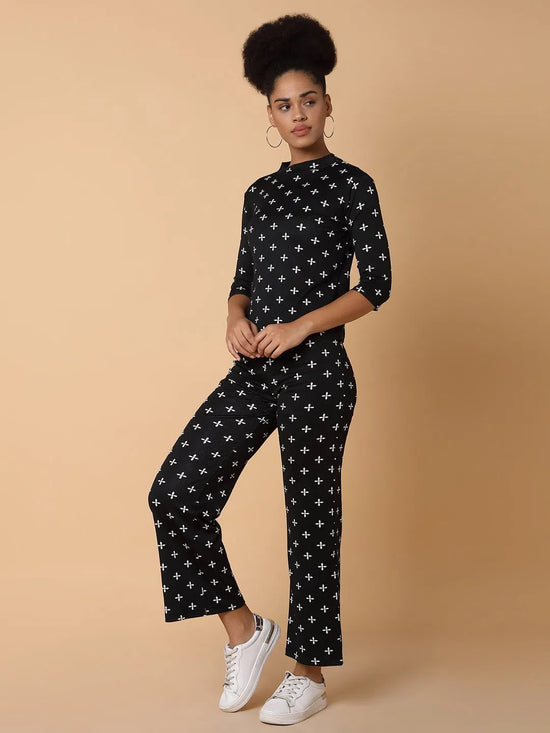 Women Black Printed Tracksuit-AF-1975-Black