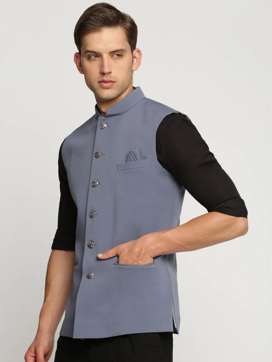 Men Grey Mandarin Collar Solid Nehru Jacket-AK-2250-1-Grey