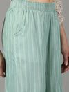 Women's Sea Green Striped Culottes-AE-10445-Seagreen