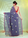 All Over Thread Embroidery Aegean Blue Cotton Handspun Saree-MA62CH33660051