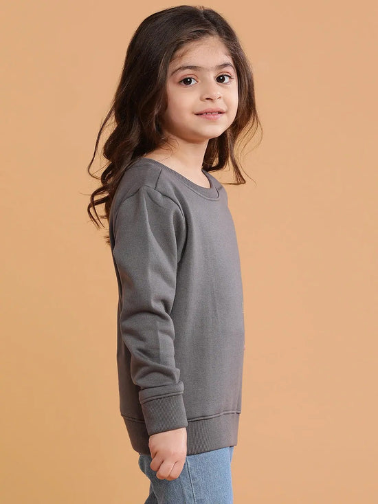 Tales & Stories Grey Printed SweatShirt For Girls