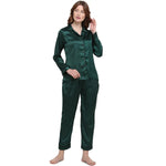 Smarty Pants Women's Silk Satin Solid Bottle Green Color Night Suit