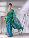 Teal Patli-Pallu Cotton Saree With Stripes Pallu-MA55CT06540003