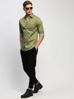 Men Green Solid Shirt-FERRERO-1656-Olive