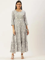 Women's Grey Printed Anarkali Kurtas-AT-A070-LG-Grey