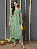 Ahika Women Green Cotton Printed Anarkali Kurta Pant Set-VKSET1505_S