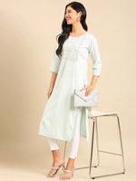 Women's Sea Green Printed Straight Kurta-AT-A-490-Seagreen