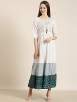 Women Off White Floral Anarkali Kurta-RJF-004-Offwhite