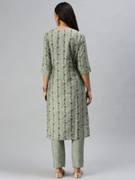 Women's Green Printed Kurta Sets-SKC3172-Green