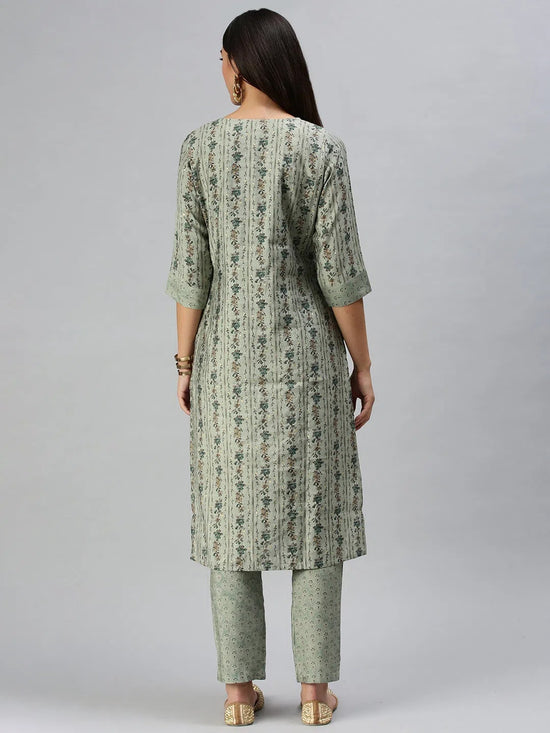 Women's Green Printed Kurta Sets-SKC3172-Green