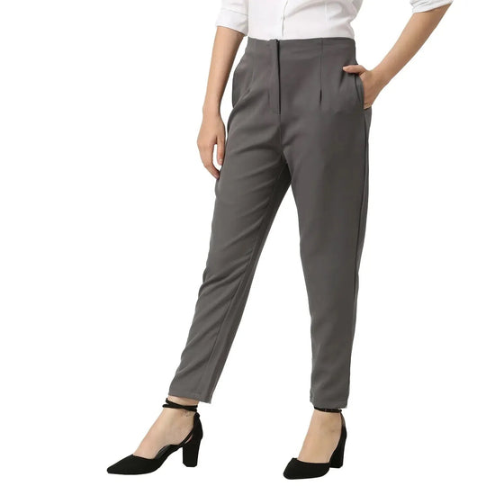 Smarty Pants Women's Cotton Lycra Ankle Length Grey Formal Trouser-SMPT-885B-S